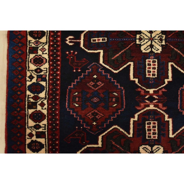 Blue Hamedan Rug 3’2” X 4’10” Blue Wool Vintage Tribal Hand-Knotted Carpet For Sale - Image 8 of 12