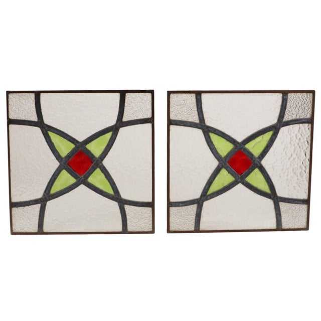 Art Deco Geometric Stained Glass Windows, Set of 2 For Sale - Image 4 of 12
