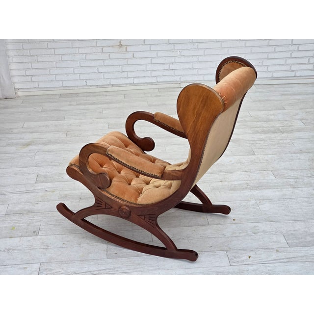 Vintage Scandinavian Rocking Chair in Velour and Dark Beech, 1960s For Sale - Image 13 of 18