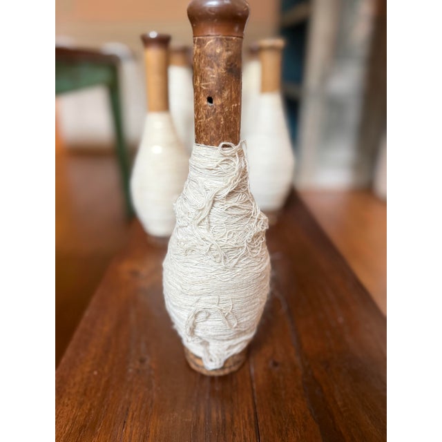 Wood Set of 12 Vintage Knoxville Sock Factory Wooden Textile Bobbins With Original Cotton Thread For Sale - Image 7 of 7