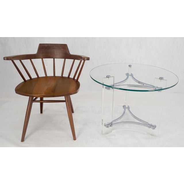 Charles Hollis Jones Glass Lucite Chrome Round Center Side Occasional 1970s Two Tier Table MINT! For Sale - Image 4 of 4
