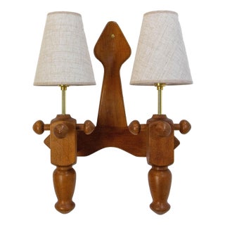 French Oak Double Sconce from Guillerme et Chambron, 1950 For Sale