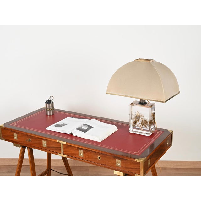 Beveled Acrylic Glass with Thistles Table Lamp with Silk Shade by Pierre Giraudon, 1970s For Sale - Image 12 of 18