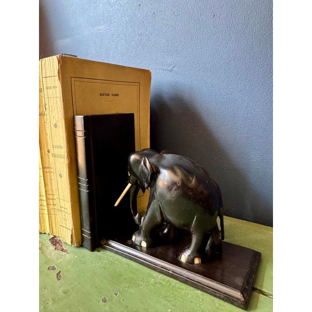 Wood Vintage Ebony Elephant Bookends, 1950, Set of 2 For Sale - Image 7 of 11