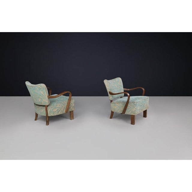Blue Bentwood Armchairs with Original Antonín Kybal Upholstery attributed to Jindřich Halabala, 1930s, Set of 2 For Sale - Image 8 of 11