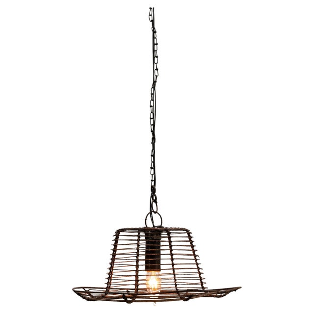 1900s French Industrial Flared Wire-Frame Pendant Light For Sale - Image 15 of 18