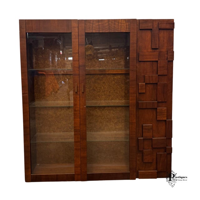 Brown Vintage Lane Staccato Collection Brutalist Style Mahogany Bookcase / Storage Cabinet For Sale - Image 8 of 10