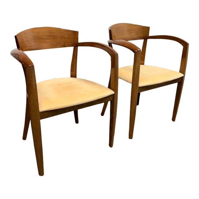 Potocco Spa Italian Wood Armchairs, Pair For Sale