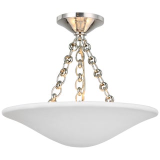 AERIN for Visual Comfort Signature Mollino 16" Semi Flush Mount in Polished Nickel with Plaster White Shade For Sale