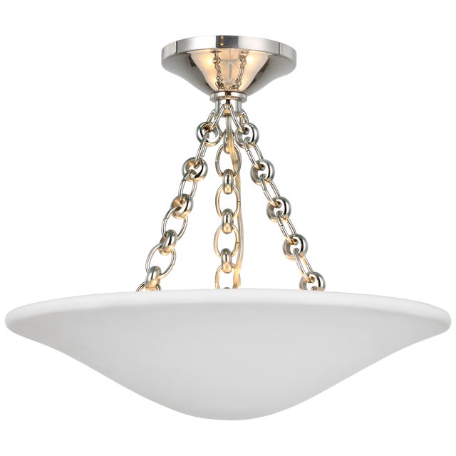 AERIN for Visual Comfort Signature Mollino 16" Semi Flush Mount in Polished Nickel with Plaster White Shade For Sale