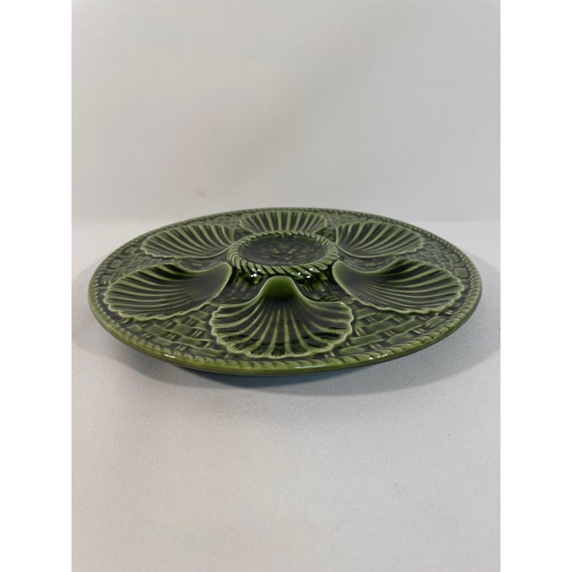 French Country French Longchamp Green Majolica Oyster Plate, Circa 1920s For Sale - Image 3 of 12