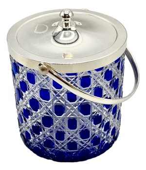 Mid-Century Modern Cobalt Blue Overlay Cut Crystal Biscuit Barrel with Silver-Plated Mount, 1950s