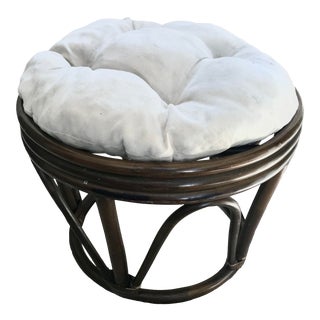 Vintage Mid-Century Brown Rattan Bentwood Footstool For Sale