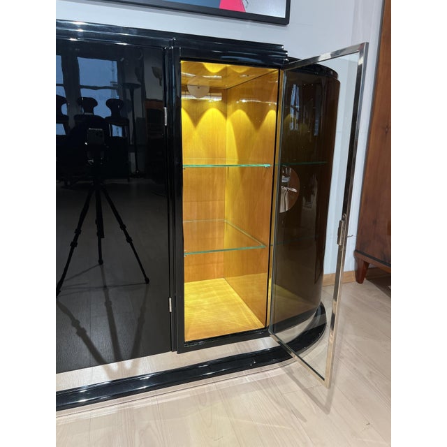 Glass Large Art Deco Sideboard in Black Lacquer & Maple, France, 1930 For Sale - Image 7 of 18