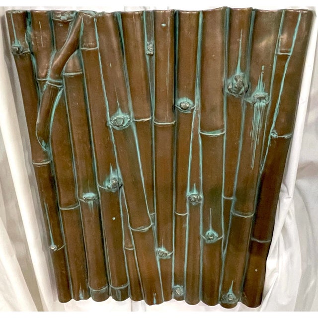 Metal Three Bronze Clad Bamboo Relief Wall Panel Sculptures - Set of 3 For Sale - Image 7 of 11