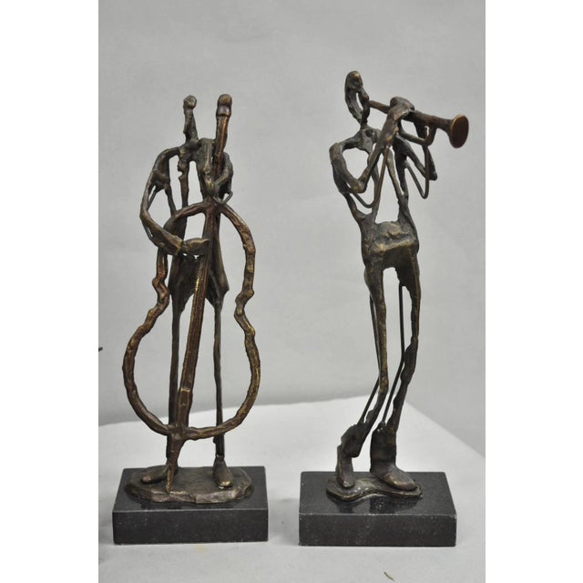 Late 20th Century Contemporary Brutalist Style Bronze & Marble Jazz Musician Band Figures - Set of 5 For Sale - Image 4 of 10