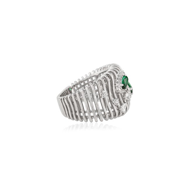 Not Yet Made - Made To Order Bochic 925 Silver Green Zirconia Cocktail Wide Band Ring- Size 6 For Sale - Image 5 of 11