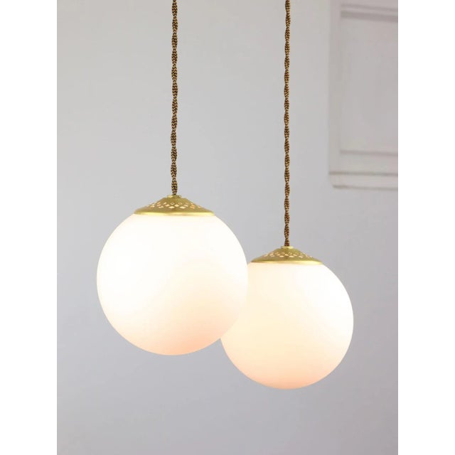 Mid-Century Italian Brass & Opaline Cluster of Lamps For Sale - Image 4 of 18
