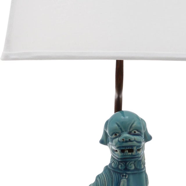 Style of Foo Dog 28" Table Lamp in Blue - a Pair For Sale - Image 4 of 10