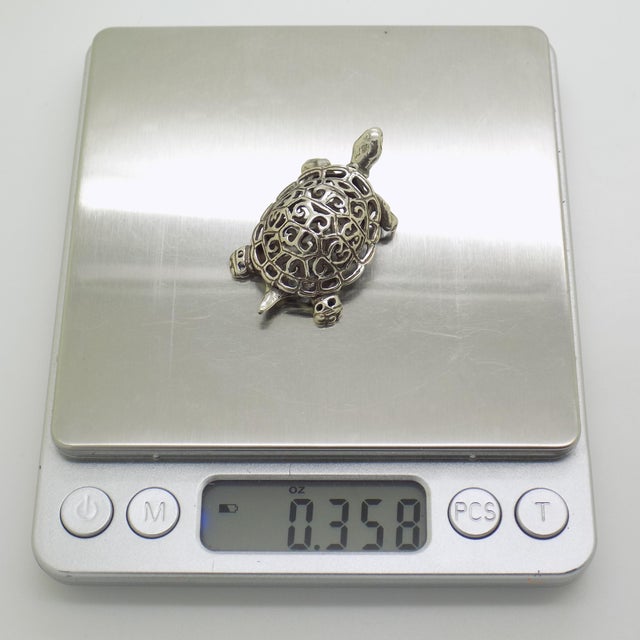 Vintage Italian Handmade Genuine Silver Perforated Turtle Figurine Miniature For Sale - Image 11 of 12