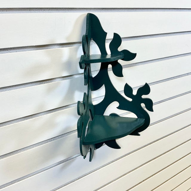 1950s Vintage Boho Chic Folk Art 2 Tier Corner Wall-Mounted Shelf, Newly Painted. For Sale - Image 10 of 15