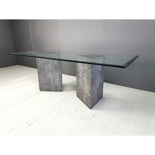 Vintage Brutalist Marble and Glass Dining Table, 1970s For Sale - Image 6 of 10
