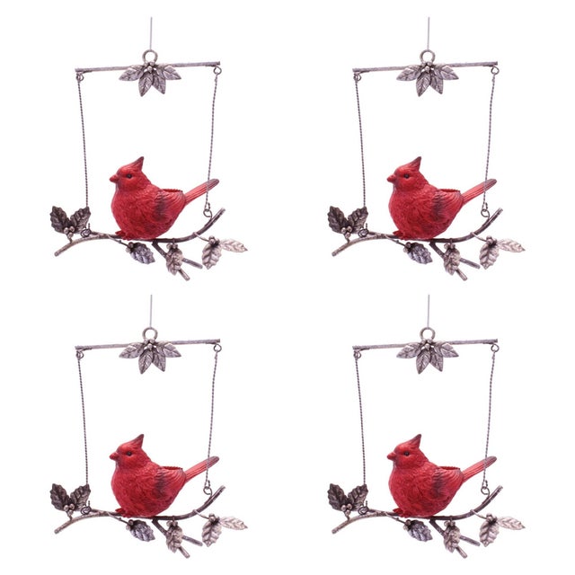 Contemporary Cardinal on Branch Ornament Set of 4  7"H Resin & Metal For Sale - Image 3 of 3