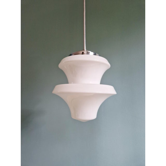 Large Art Deco Pendant Light in White Opaline, 1920s-1930s For Sale - Image 12 of 12