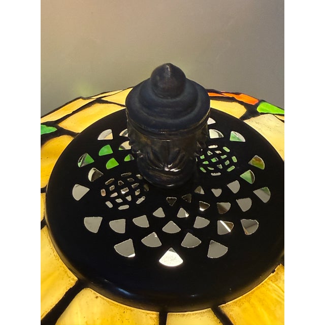 Vintage Tiffany Style Large Stained Glass Tulip Accent Lamp Antique Bronze Finisg Base 22"h For Sale - Image 10 of 12