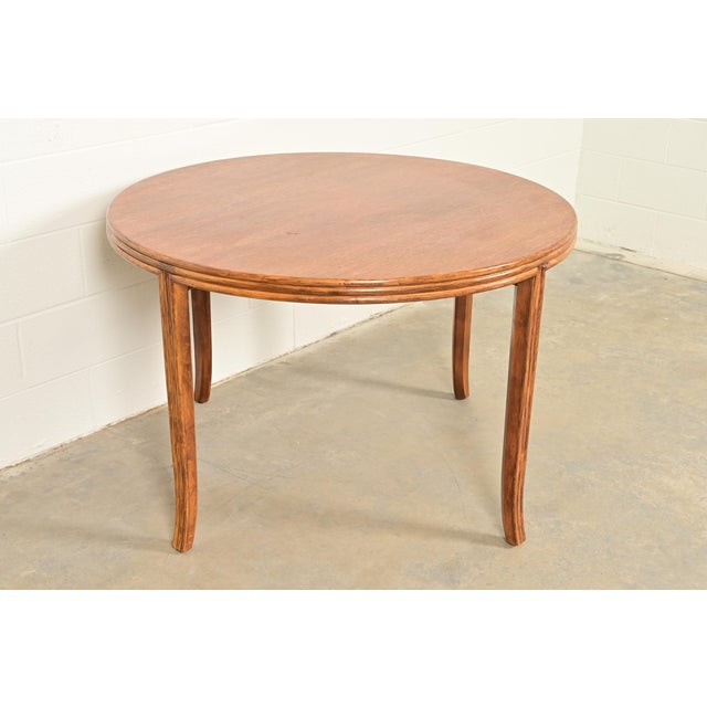 McGuire McGuire Hollywood Regency Organic Modern Oak and Bamboo Rattan Dining or Game Table For Sale - Image 4 of 12