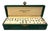 Vintage Abercrombie & Fitch Faux Ivory Domino Set in Green Case With Brass Clasp, Circa 1930 For Sale
