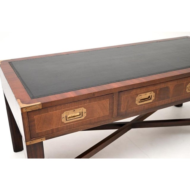 Black Vintage Coffee Table in Brass and Leather, 1950 For Sale - Image 8 of 10