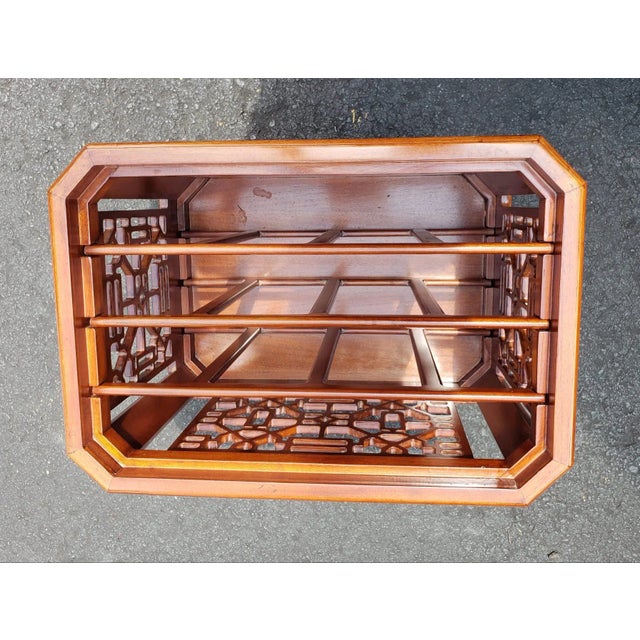 1990s Fruitwood Chippendale Magazine Rack With Sliding Tray For Sale - Image 4 of 7