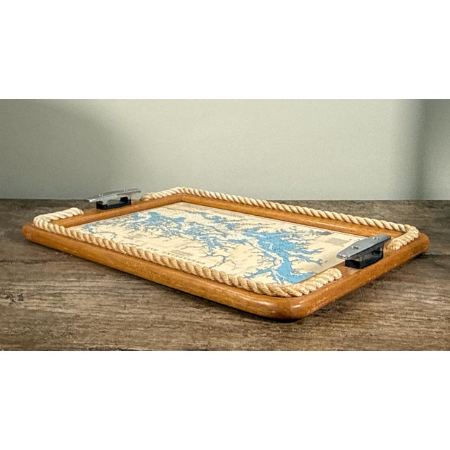 Vintage Nautical Serving Tray With Chesapeake Bay Chart and Rope Detail For Sale In Providence - Image 6 of 8