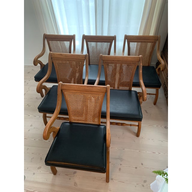 Here we have a very rare set of six vintage Thomasville Mid Century cane back lounge chairs. Extraordinarily stylish and...