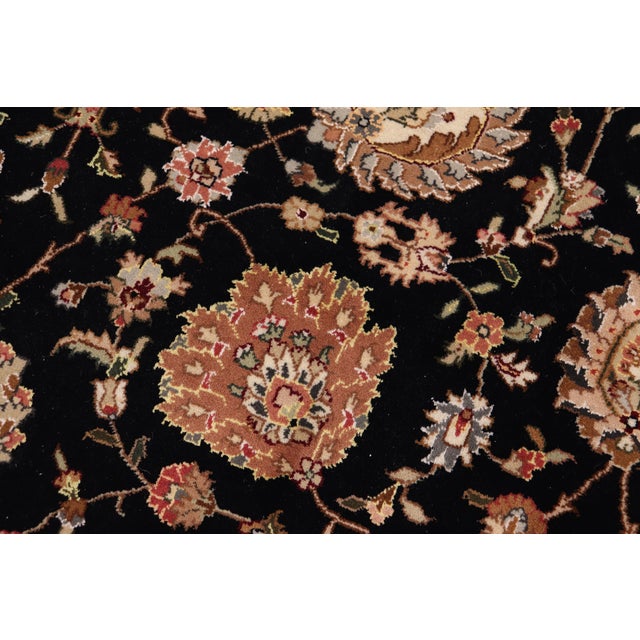 1990's Floral Pak-Persian Black/Ivory Wool&Silk Rug - 9'9'' X 13'9'' For Sale - Image 4 of 9