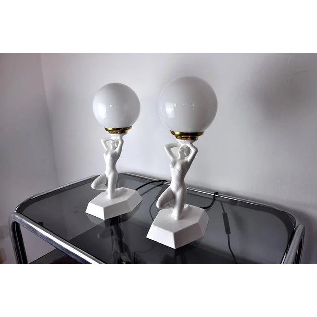 Nude Woman Ball Lamps by Onices Eth, 1980s, Set of 2 For Sale - Image 6 of 8