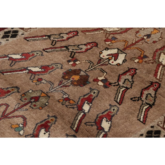 Vintage Gabbeh Persian Runner Rug, Taupe & Red Bird Pictorials - Rug & Kilim For Sale In New York - Image 6 of 8