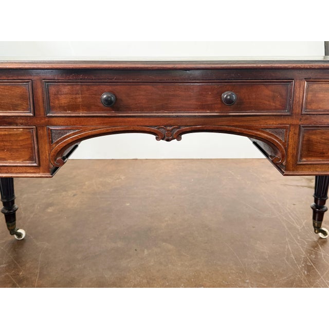 English Writing Table or Desk of Mahogany With Leather Top by Heal's of London For Sale - Image 10 of 11