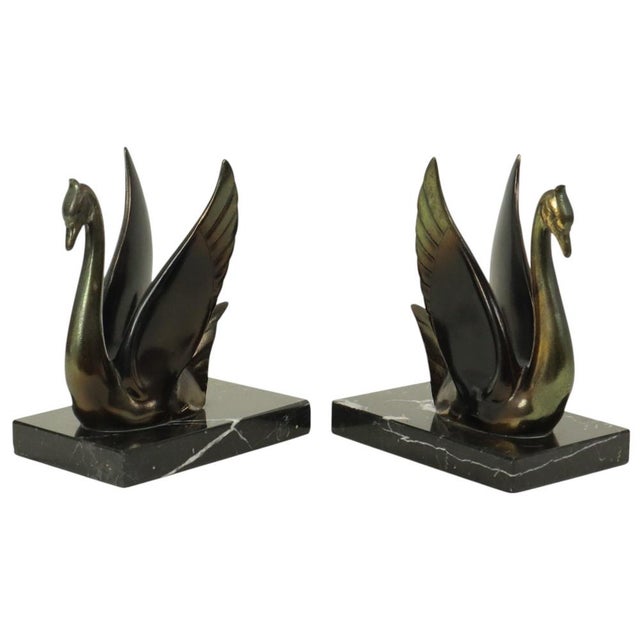French Art Deco Swan Bookends, 1930s, Set of 2 For Sale - Image 4 of 18