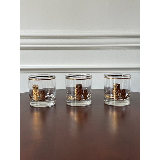 Mid 20th Century Culver Gold Owl Rocks Glasses— Set of 7 For Sale - Image 11 of 16