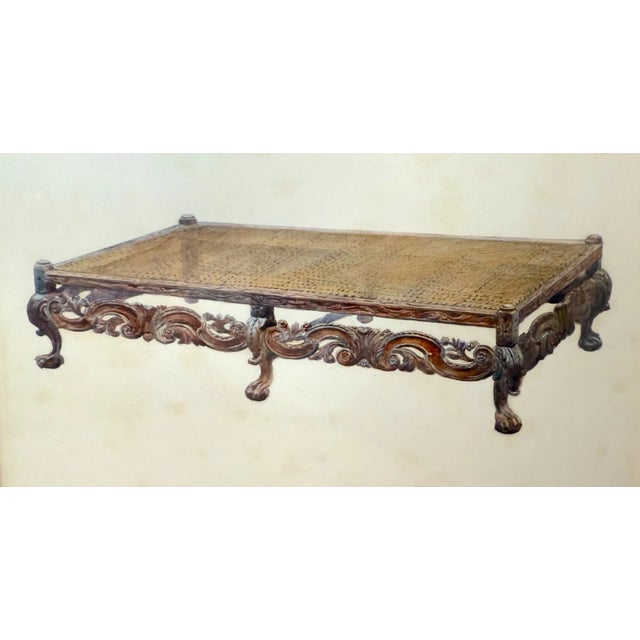 This antique 19th century original English caned chaise lounge watercolor painting is a unique piece of artwork showcasing...