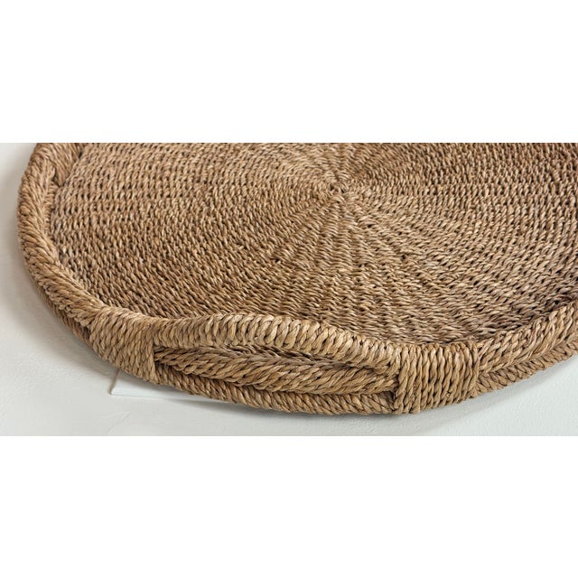 Wood Vintage Oversized Round Woven Basket Tray For Sale - Image 7 of 7