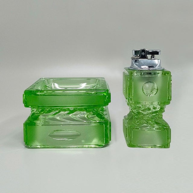 1970s gorgeous green smoking set by antonio imperatore in murano glass. Made in italy the items are in excellent...