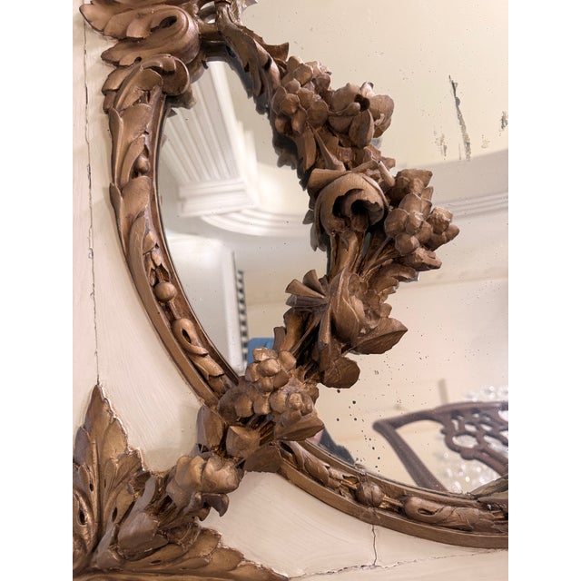Tall Gilded French Louis XV Style Trumeau Mirror With Cherubs For Sale - Image 9 of 9
