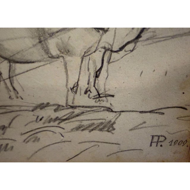 Heinrich Pforr, Draft Horses: Two Horses with a Plow, 1909, Pencil For Sale - Image 3 of 11