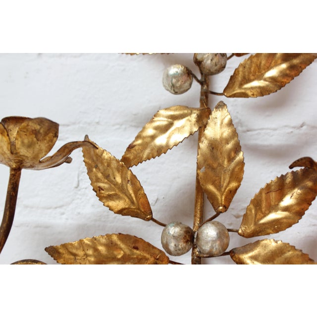 Metal Vintage Italian Gilt Tole Florentine Sconce / Candleholder For Sale - Image 7 of 12