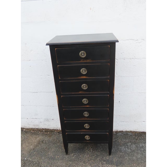 Distressed Painted Black Tall Narrow Lingerie Jewelry Chest 6334 For Sale - Image 12 of 13