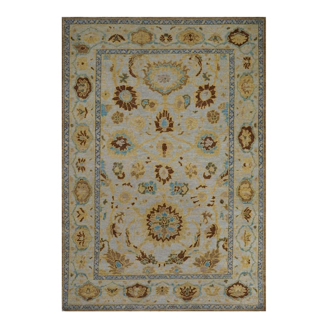 Afghan Sultanabad Wool 4x6 Taupe, Brown & Light Blue Handmade Area Rug 1143696 For Sale