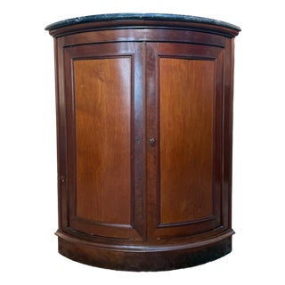 Louis-Philippe Corner Cabinet in Flamed Mahogany and Veined Grey Marble For Sale